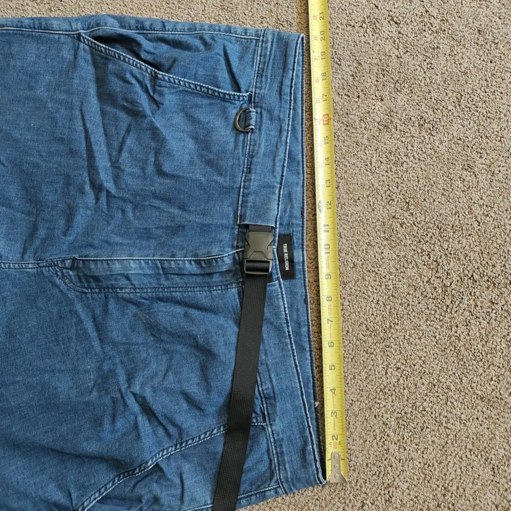 True Religion Mens 40W Blue Tactical Utility Denim Shorts Buckle Belt D-Ring